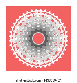 Bicycle cassette on the red background, vector. Steel gears