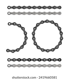 Bicycle chain design vector illustration Cartoon silhouette for bike chain on bicycle. Cycling line pattern. Motorcycle chain symbol. Chain machine sign.