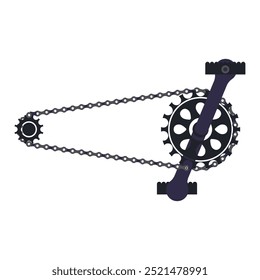 Unidade de cadeia de bicicleta em design plano. Mecanismo de bicicleta de montanha com crankset. Ilustração vetorial isolada.