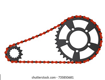 A bicycle chain and the driving and driven cogs