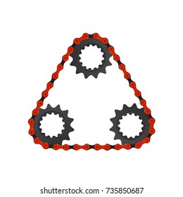 A bicycle chain and the driving and driven cogs