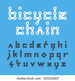 Bicycle chain flat style lowercase font. Vector.