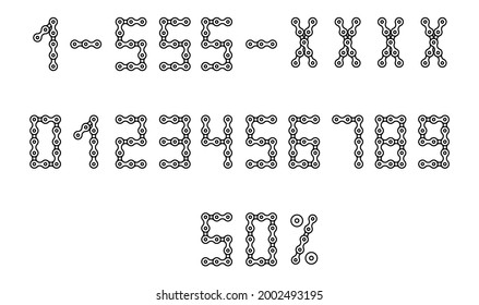 Bicycle Chain Font. Numerals set from 0 to 9. Vector stock illustration