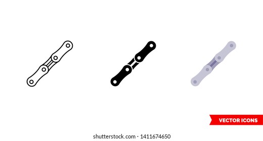 Bicycle chain icon of 3 types: color, black and white, outline. Isolated vector sign symbol.