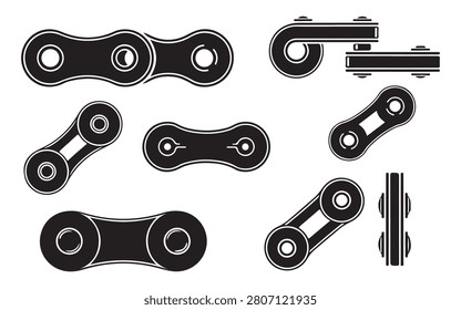 Bicycle Chain Link Icon Set – Cycling Mechanism, Speed Motion and Editable Stroke Vector Symbols