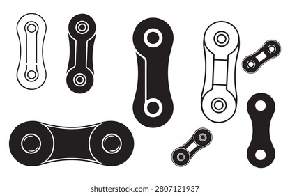 Bicycle Chain Link Icon Set – Cycling Mechanism, Speed Motion and Editable Stroke Vector Symbols