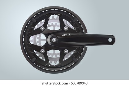 Bicycle Chain set vector. Crank set single chainring vector illustration logo icon template. Bicycle gear, metal cogwheel. Close up of gear train rear wheel for mountain bike isolated.