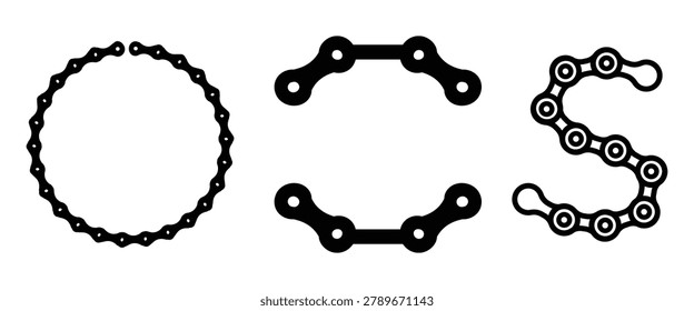 Bicycle Chain and Sprocket Icon Set  Bike Gear, Mechanical Drive  Industrial Vector Collection