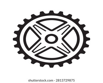 Bicycle chainring icon. Gear sprocket line art. Mechanical cog symbol.