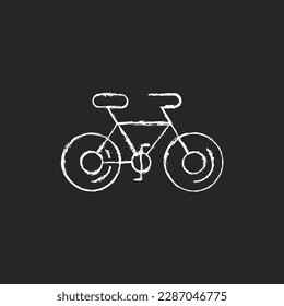 Bicycle chalk white icon on dark background. Taiwan cycling travel. Riding round entire world. Asian journey. Touring gear entertainment item. Isolated vector chalkboard illustration on black