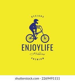 bicycle champion sport young man helmet helmet logo design vector icon illustration