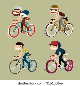 bicycle character set. fashion. vector illustration