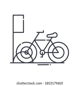 Bicycle city parking icon. Linear isolated illustration, thin line vector. Web design outline sign concept symbol with editable stroke on white background.