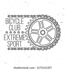 Bicycle Club. Vector illustration. Concept for shirt or logo, print, stamp or tee. Vintage line art design with cycling Gear and chain silhouette. Extreme sport.