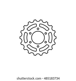 Bicycle cog icon in thin outline style. Sport transportation repair parts drive chain gear