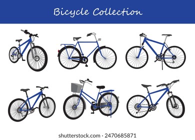 bicycle collection. bicycle in different poses. Vector illustration.