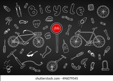 Bicycle collection in doodle style.Hand drawn vector illustration.