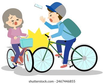 Bicycle collision accident between senior woman and man