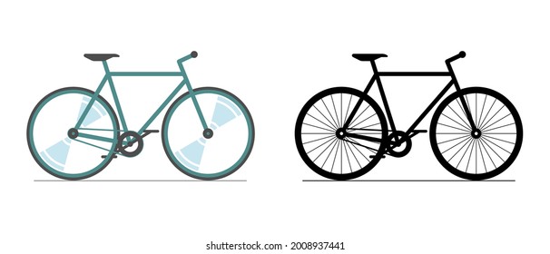 Bicycle color and black icon set. Cycle wheel colored silhouette sign on white background. Bike city transport vehicle symbol vector eps illustration