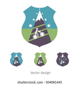 Bicycle competition logo with snow mountain and mountain road, touring, sports competition logo, sport vector logotype, icon.
