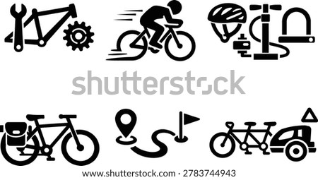 Bicycle components and cycling accessories icons