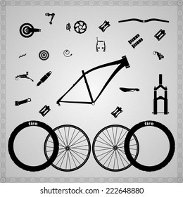 Bicycle components of different types.