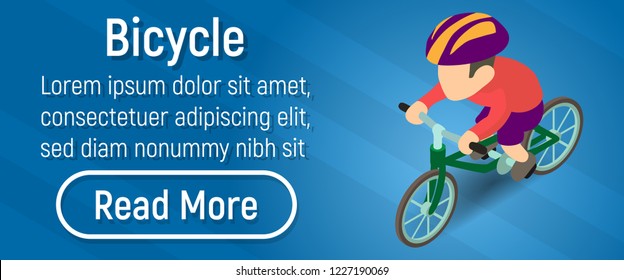 Bicycle concept banner. Isometric banner of bicycle vector concept for web, giftcard and postcard