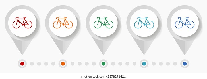 Bicycle concept vector icons, editable infographic template, set of colorful flat design pointers