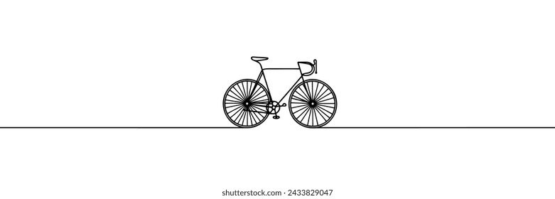 Bicycle in continuous line art drawing style. Pedal cycle black linear sketch isolated on white background. Vector illustration