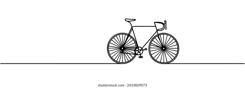 Bicicleta en estilo de dibujo de arte en línea continua. Boceto lineal negro del ciclo del pedal aislado sobre fondo blanco. Ilustración de vector