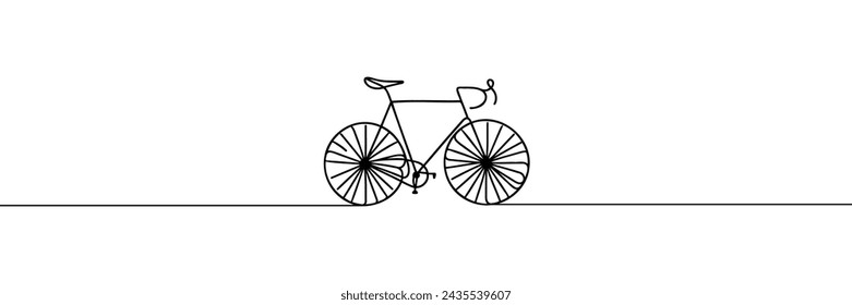 Bicicleta en estilo de dibujo de arte en línea continua. Boceto lineal negro del ciclo del pedal aislado sobre fondo blanco. Ilustración vectorial.