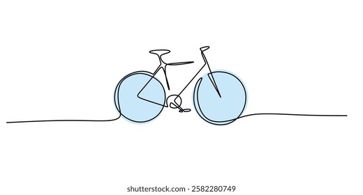 Bicycle in continuous line drawing. Minimalist design representing cycling, transportation, and an active lifestyle. Vector illustration hand drawn.