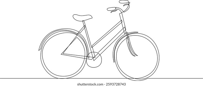 Bicycle continuous one line drawing. Retro pedal cycle black linear sketch. Vector illustration.