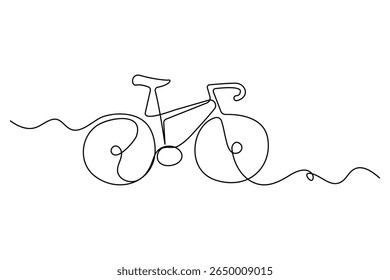 Bicycle continuous one line drawing in modern contour style for sporty and active lifestyle themes
