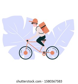 A bicycle courier delivers to the customer. Fast and environmental delivery