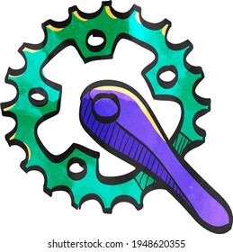 Bicycle crank set icon in color drawing. Bicycle cycling road race sport rotor pedal