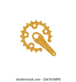 Bicycle crank set icon in gold glitter texture. Sparkle luxury style vector illustration.