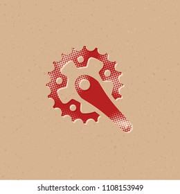 Bicycle crank set icon in halftone style. Grunge background vector illustration.