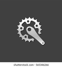 Bicycle crank set icon in metallic grey color style. Bicycle cycling rotor