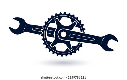 Bicycle crank vector icon. Crank arms like a wrench. Symbol bike service. Isolated on a white background