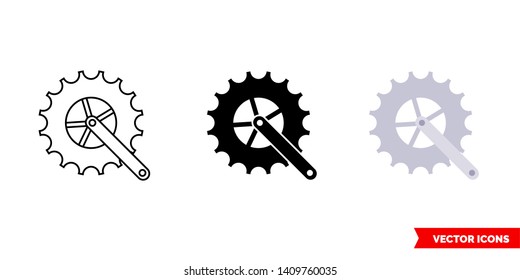 Bicycle crankset icon of 3 types: color, black and white, outline. Isolated vector sign symbol.