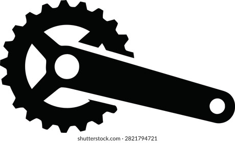 Bicycle crankset icon, vector illustration isolated on white background. Simple flat design of a bike chainring and crank arm for cycling related concepts.