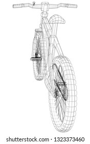 Bicycle. Created illustration of 3d. Wire-frame style. The layers of visible and invisible lines are separated