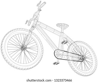 Bicycle. Created illustration of 3d. Wire-frame style. The layers of visible and invisible lines are separated