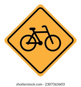 Bicycle crossing sign vector illustration. Yellow board - Traffic symbol.eps