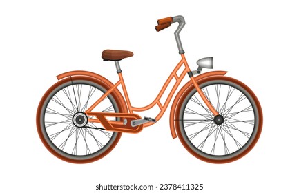 A bicycle with a curved frame and a flashlight for trips around the city. Ladies' bike. Vector illustration