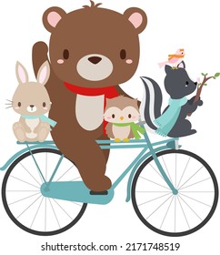 Bicycle with cute bear and owl and more sweet woodland animals