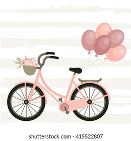 Bicycle. Cute vector illustration for postcards, posters, stickers.  Cute bike with balloons. Birthday