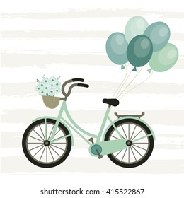 Bicycle. Cute vector illustration for postcards, posters, stickers.  Cute bike with balloons. Birthday