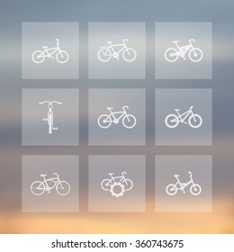bicycle, cycling, bike, electric bike, fat-bike transparent square icons, vector illustration